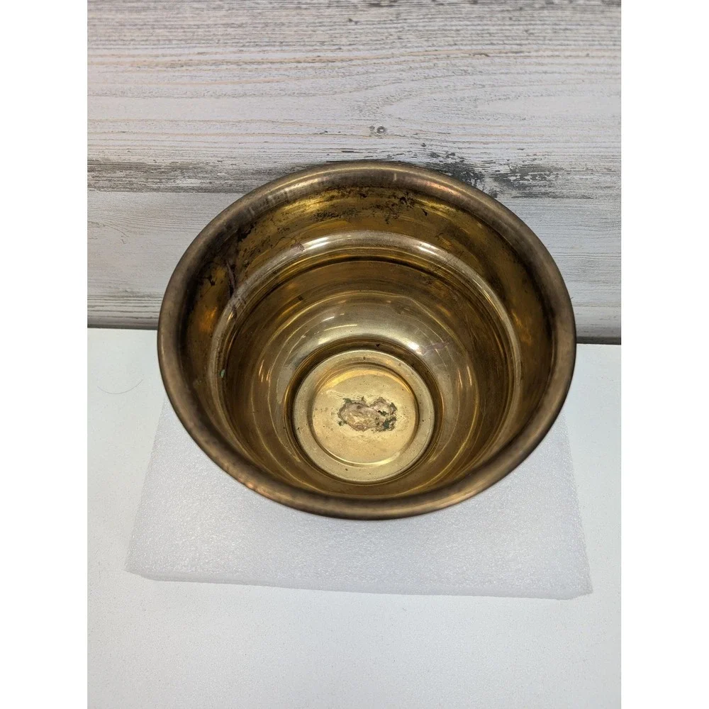 Vintage Solid Brass Two Handle Small Bowl Planter 4x5 In Made In India